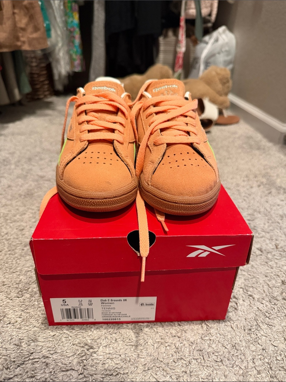 NEW Club C Reebok Orange Suede Low-Top Sneakers with Neon Accent